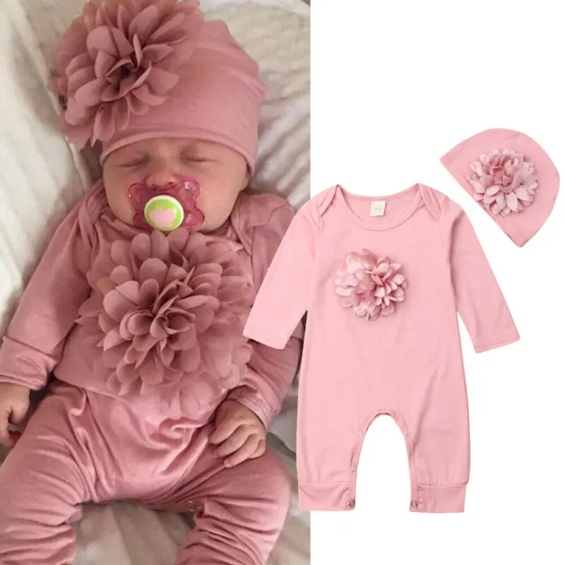 Newborn Baby Girl Romper Floral - VISgogo-Macacão recém-nascido com mistura de algodão