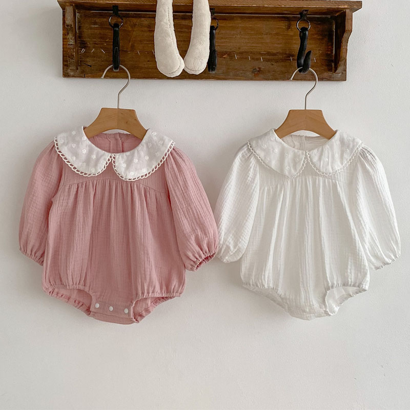 Newborn Baby Girl Romper Floral - Macacão de peça única com colarinho