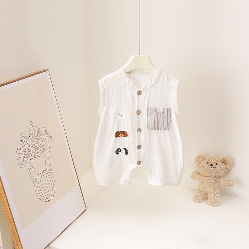 Macacão de Bebê Unissex de Lin - Baby Summer Linen Sleeveless Jumpsuit avaliação e preço